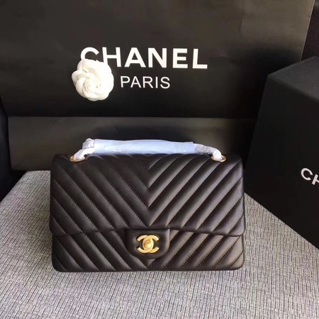 Chanel Flap Shoulder Bag Black Original Sheepskin Leather CF1112V Gold HY17803ta99