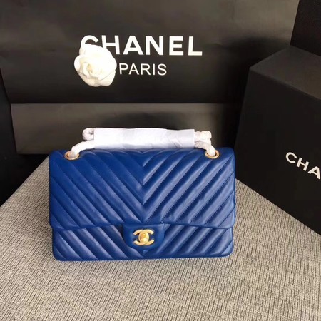Chanel Flap Shoulder Bag Blue Original Sheepskin Leather CF1112V Gold HY7074MO84