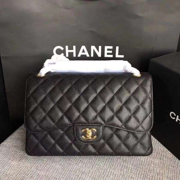 Chanel Flap Shoulder Bags Black Original Calfskin Leather CF1113 Gold HY10123Xw85