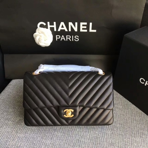 Chanel Flap Shoulder Bags Black Original Sheepskin CF1112 Gold HY3928cP15