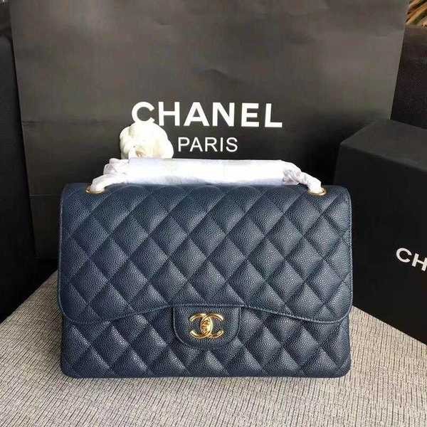 Chanel Flap Shoulder Bags Dark Blue Original Calfskin Leather CF1113 Gold HY26194tg76