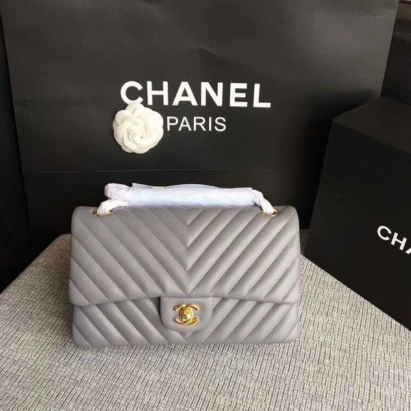 Chanel Flap Shoulder Bags Grey Original Sheepskin CF1112 Gold HY19007Ym74