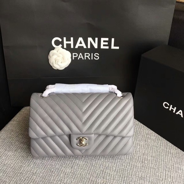 Chanel Flap Shoulder Bags Grey Original Sheepskin CF1112 Silver HY1062gN72