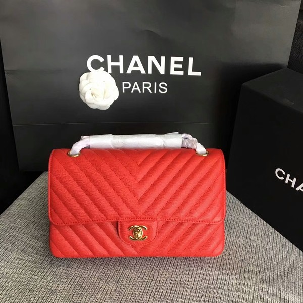 Chanel Flap Shoulder Bags Red Original Calfskin Leather CF1112 Gold HY4817aM39