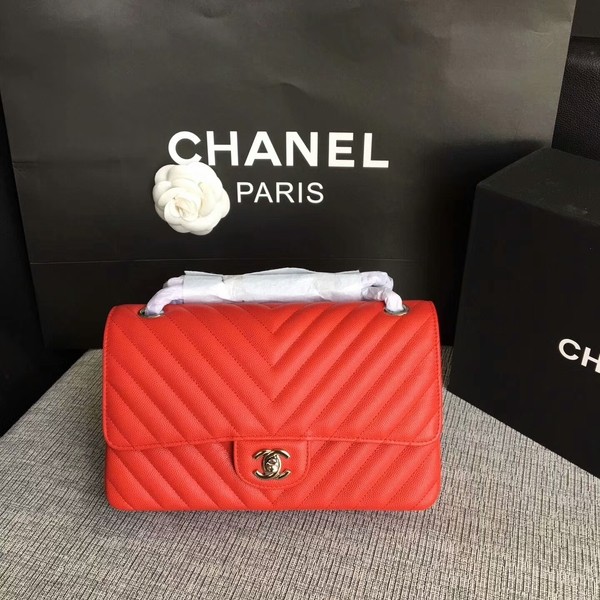 Chanel Flap Shoulder Bags Red Original Calfskin Leather CF1112 Silver HY20505Wi77