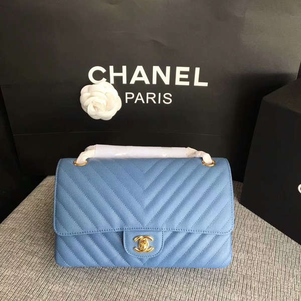 Chanel Flap Shoulder Bags Skyblue Original Calfskin Leather CF1112 Gold HY19996tL32