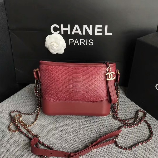 Chanel Gabrielle Mini Shoulder Bag Original Python Leather 8122A Marroon HY23292yk28