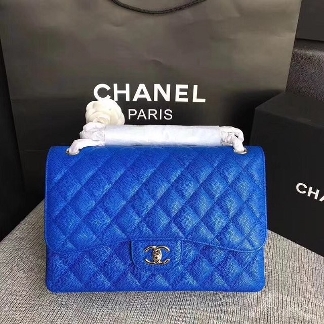 Chanel Jumbo Classic Cannage Pattern Flap Bag Original Leather A58600 Blue HY17549nQ90