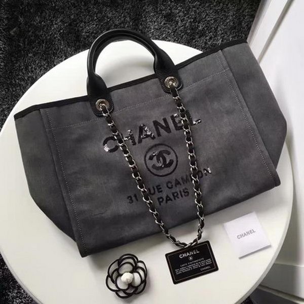 Chanel Large Canvas Tote Shopping Bag A1679 Grey HY19804sp14