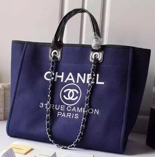 Chanel Large Canvas Tote Shopping Bag A5002 Blue HY15087jf20