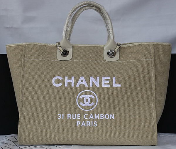 Chanel Large Canvas Tote Shopping Bag A67002 Apricot HY15179Kf26