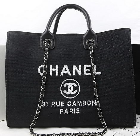 Chanel Large Canvas Tote Shopping Bag A67002 Black HY4092wn15