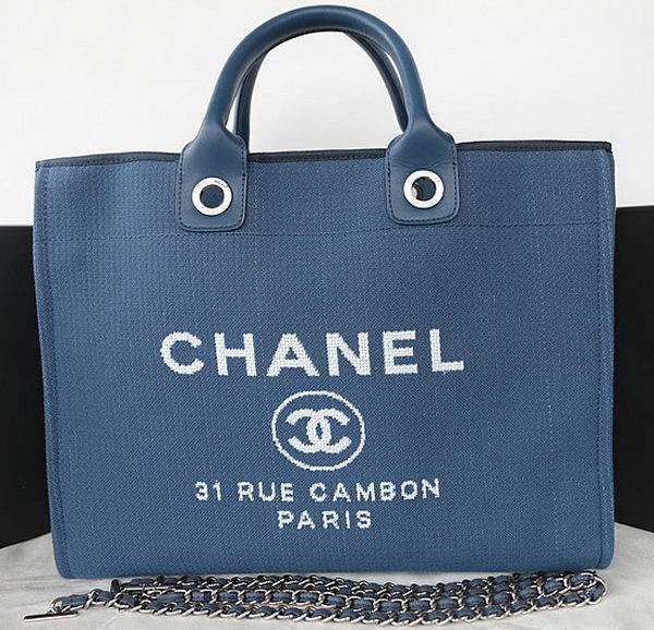 Chanel Large Canvas Tote Shopping Bag A67002 Blue HY21348qB82
