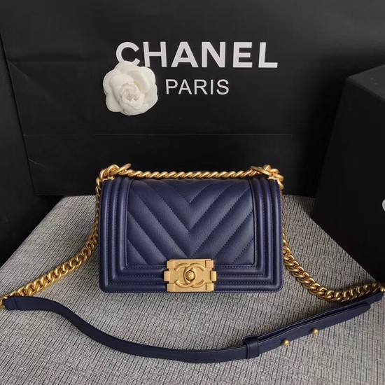 Chanel Le Boy Flap Shoulder Bag Original Calf leather A67085 dark blue Gold Buckle HY17603fc78