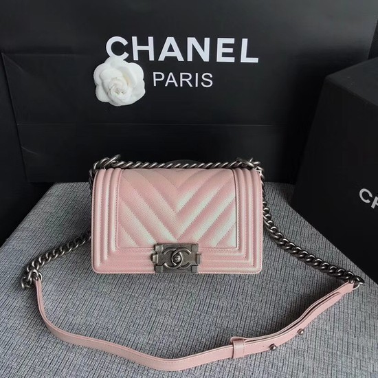 Chanel Le Boy Flap Shoulder Bag Original Caviar Leather P67085 pink silver Buckle HY15061CI68