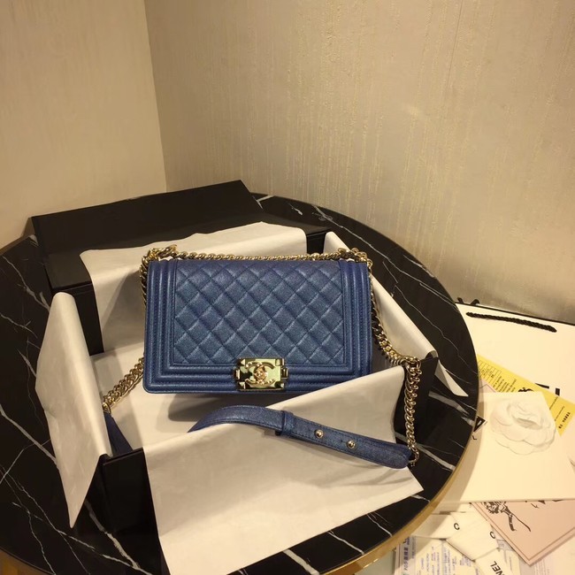 Chanel Le Boy Flap Shoulder Bag Original Leather Blue A67086 Gold HY5590dV68
