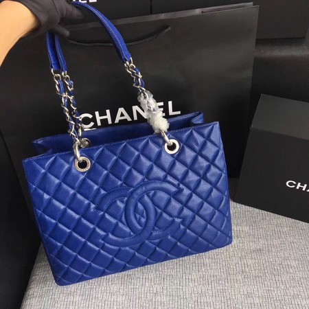 Chanel LE Boy Grand Shopping Tote Bag GST Blue Cannage Pattern A50995 Silver HY4266NP24