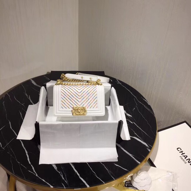 Chanel Leboy Original Calfskin leather Shoulder Bag G67085 white & gold -Tone Metal HY7012wn15