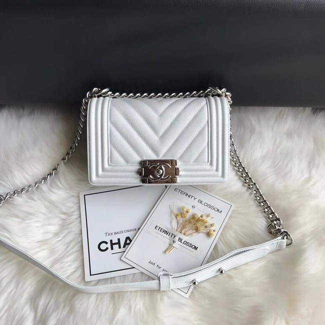 Chanel Leboy Original Caviar leather Shoulder Bag A67085 white silver chain HY22255vK93