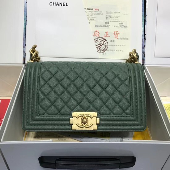 Chanel Leboy Original caviar leather Shoulder Bag A67086 green gold chain HY1174Gh26
