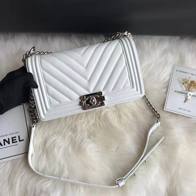 Chanel Leboy Original Caviar leather Shoulder Bag A67086 white silver chain HY14797XW58
