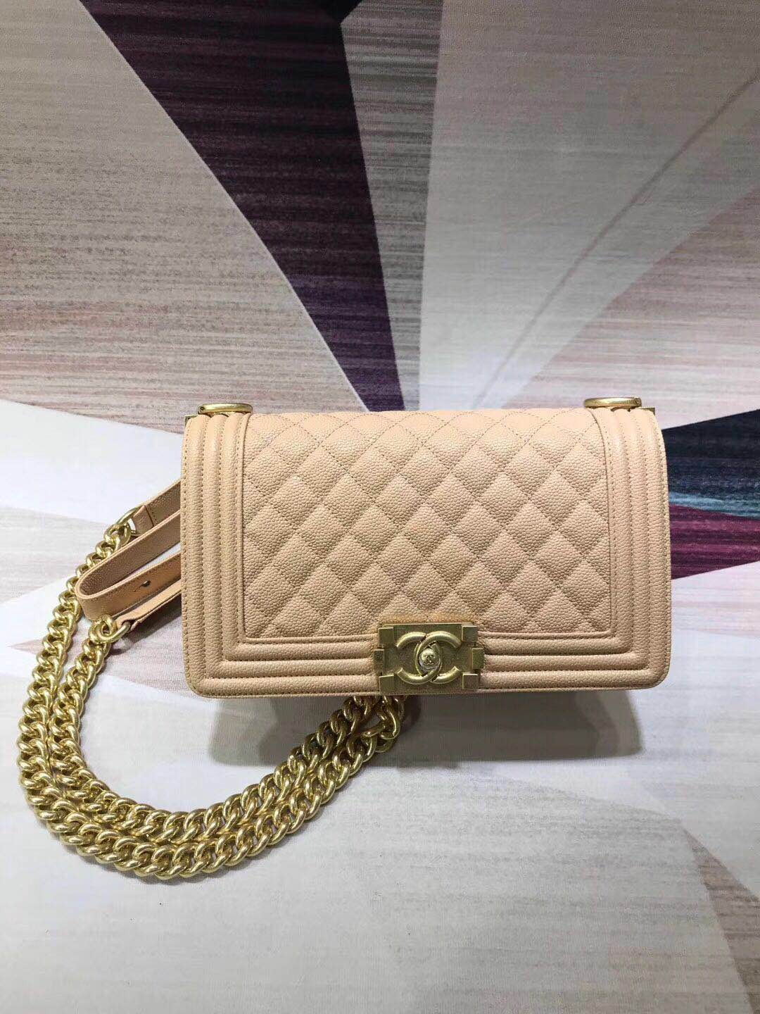 Chanel Leboy Original Caviar leather Shoulder Bag apricot A67086 Gold HY4709yC28