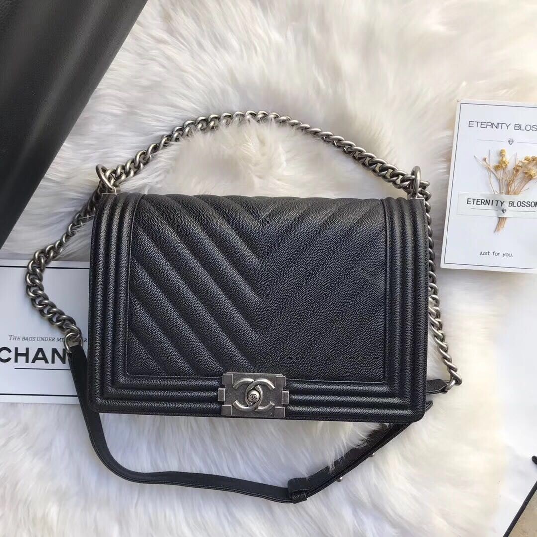 Chanel Leboy Original Caviar leather Shoulder Bag Black A67087 Silver HY24942jf20
