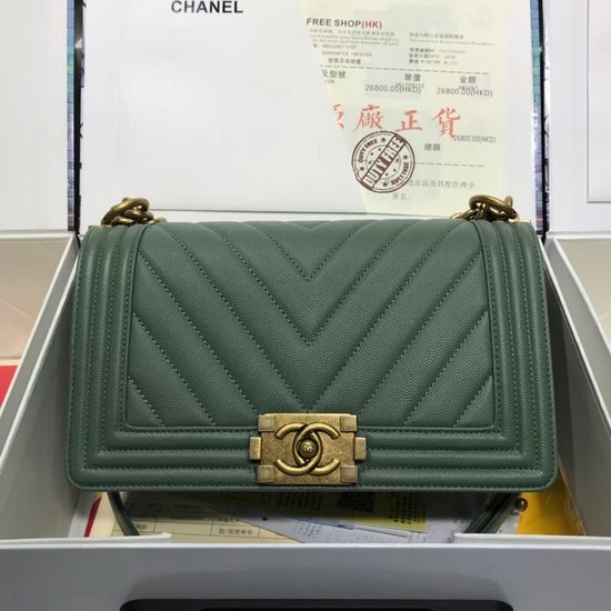 Chanel Leboy Original caviar leather Shoulder Bag V67086 green gold chain HY23018SS41