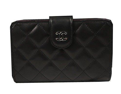 Chanel Matelasse Bi-Fold Wallet Black Original Sheepskin A48667 Silver HY5003uU16