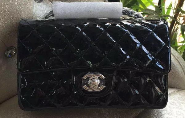Chanel mini Classic Flap Bag Black Original Patent A1116 Silver HY25250Wi77