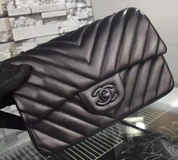 Chanel mini Classic Flap Bag Black Original Sheepskin Chevron Leather CHA5500 Black HY18228hI90