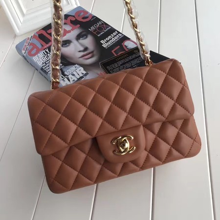 Chanel mini Classic Flap Bag Brown Original Sheepskin Leather A1116 Gold HY11823iZ66