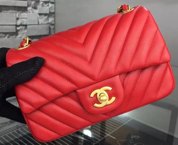 Chanel mini Classic Flap Bag Red Original Sheepskin Chevron Leather CHA5500 Gold HY24532wn15