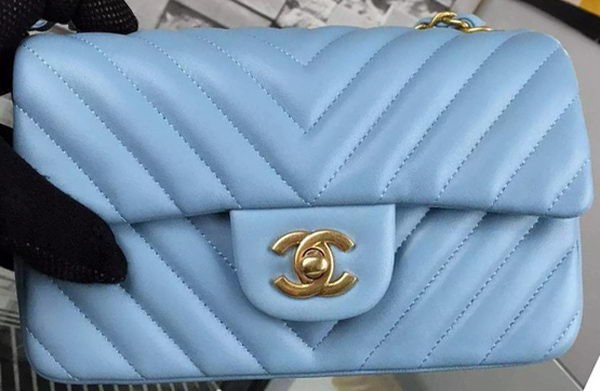 Chanel mini Classic Flap Bag SkyBlue Original Sheepskin Chevron Leather CHA5500 Gold HY19624tg76
