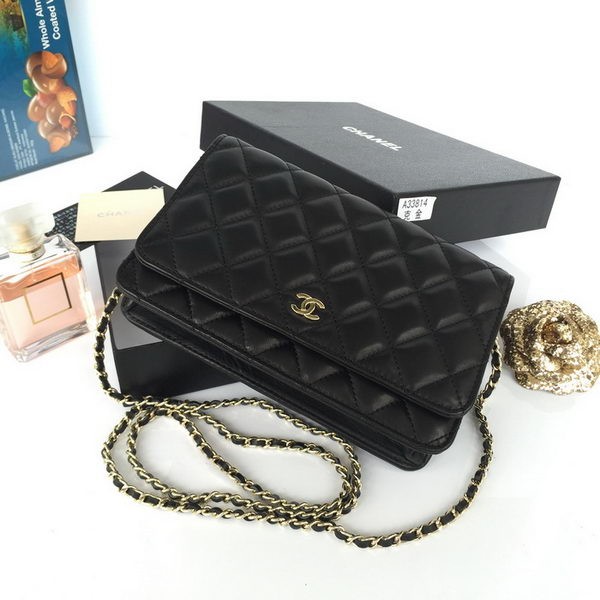 Chanel mini Flap Bag Black Original Sheepskin A33814 Gold HY283ta99