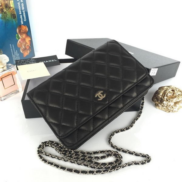 Chanel mini Flap Bag Black Original Sheepskin A33814 Silver HY26346VF54