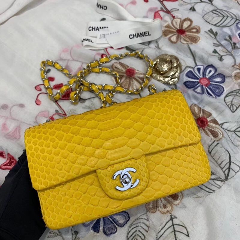 Chanel Mini Flap Bag Original Python & Gold-Tone Metal A69900 Yellow HY3116DS71