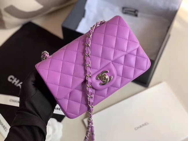 Chanel MINI Flap Bag Original Sheepskin Leather 1116 Lavender & silver-Tone Metal HY19207Is53