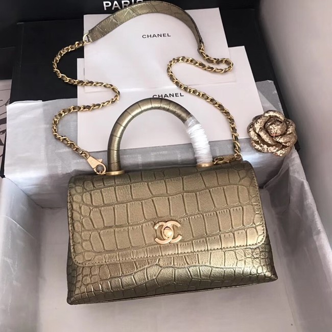 Chanel original Calfskin flap bag top handle A92290 bronze &gold-Tone Metal HY412Dq89