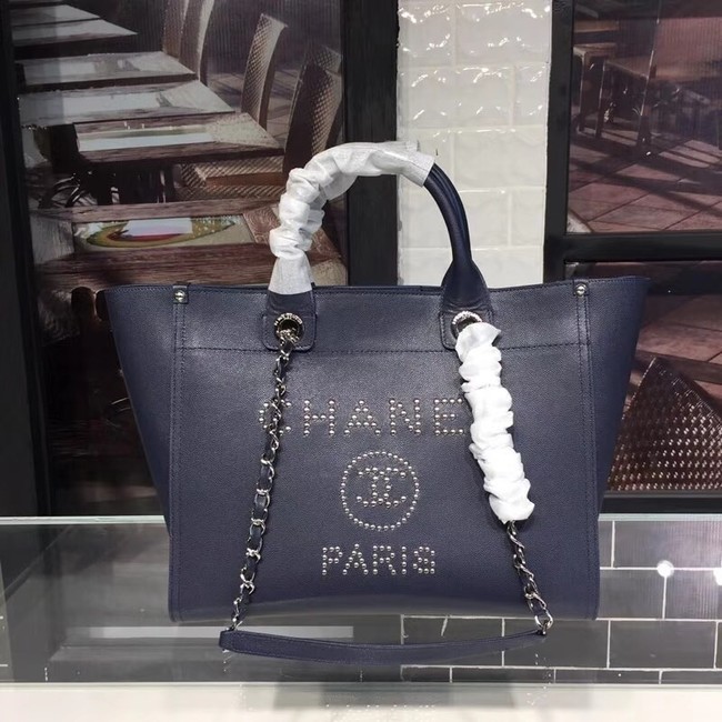 Chanel original Calfskin Leather Tote Bag 78900 Navy Blue HY24192Lo54
