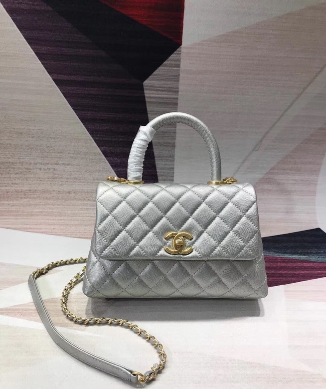 Chanel original Caviar leather flap bag top handle A92290 silvery &gold-Tone Metal HY8761dE28