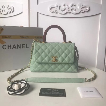 Chanel original Caviar leather flap bag top handle A92990 Peppermint Green HY2518Bw85