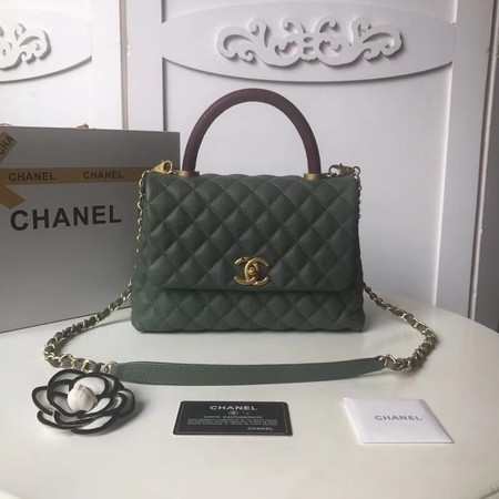 Chanel original Caviar leather flap bag top handle A92991 Blackish green HY13064Gw67