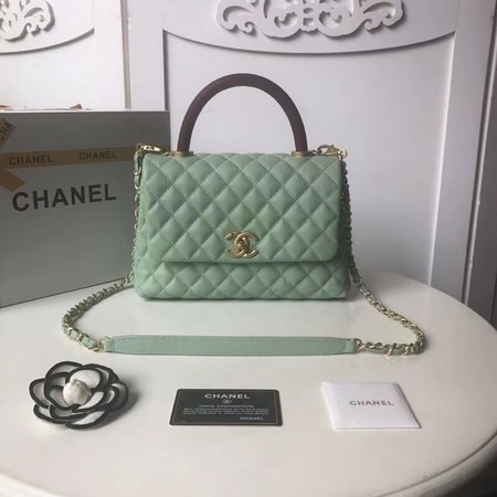 Chanel original Caviar leather flap bag top handle A92991 Peppermint Green HY1696zd34