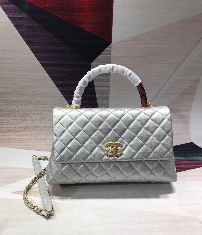 Chanel original Caviar leather flap bag top handle B92291 silvery &gold-Tone Metal HY12261mm78