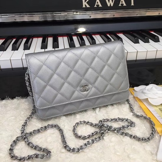Chanel Original Caviar Leather Flap cross-body bag CF33814 Silver gray Silver chain HY18057np57
