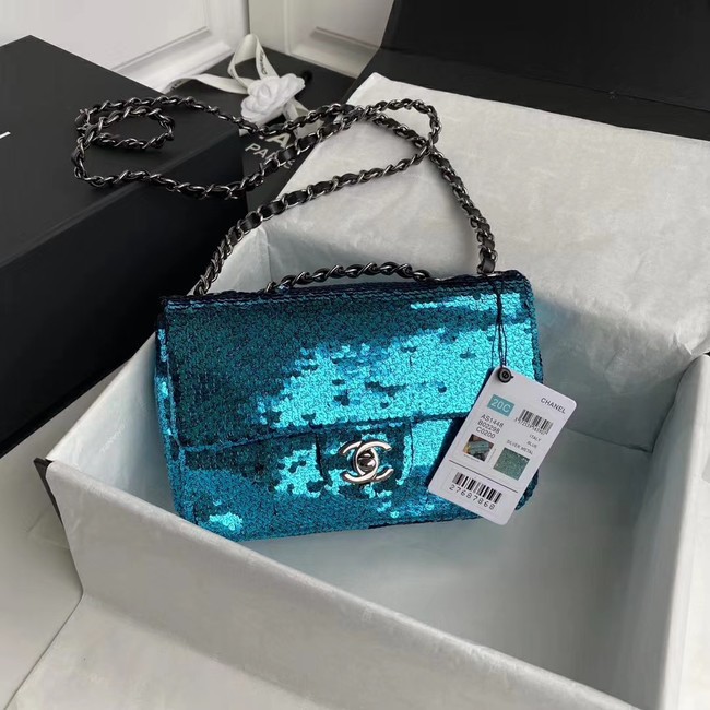 Chanel Original flap bag Sequins&sheepskin AS1448 blue HY17962wn15