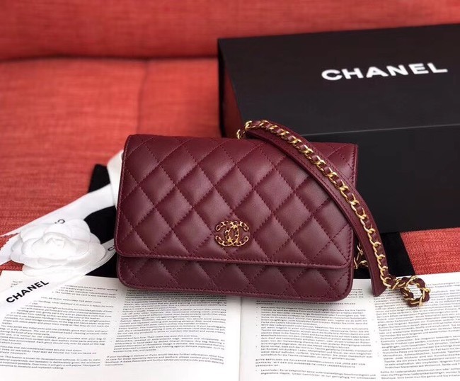 Chanel Original Sheepskin Leather Belt Bag Wine 33866 Gold HY22461DS71