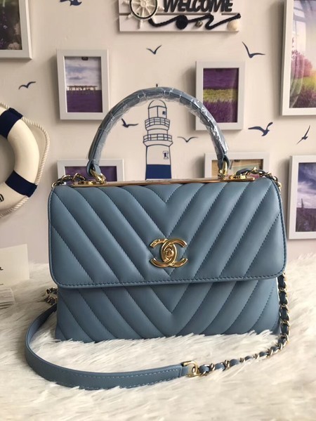 Chanel Original Sheepskin Leather Tote Bag A92236 light blue Gold Buckle HY7319mV18