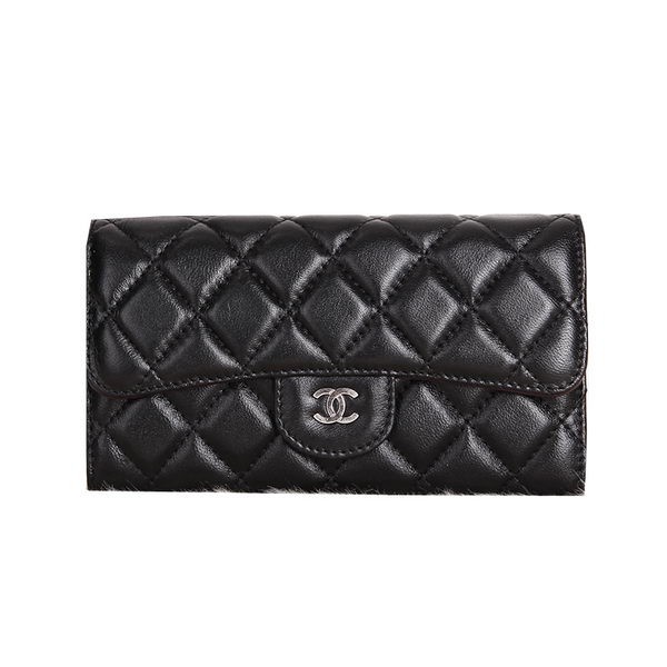 Chanel Original sheepskin Long Tri-Fold Wallet A00333 Black HY18642Ym74